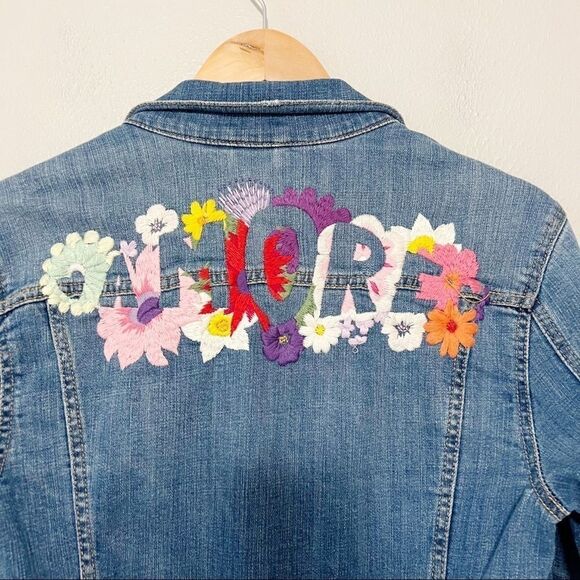 Anthropologie Pilcro and the Letterpress Embroidered Denim Jacket sz XS Floral - Picture 4 of 7